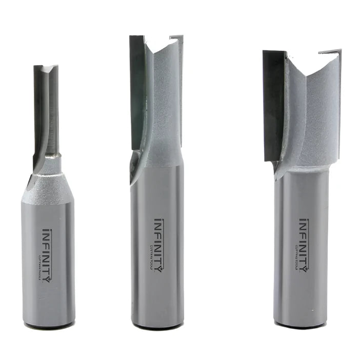 Carbide-tipped router bits for woodworking, set of three with sharp cutting edges