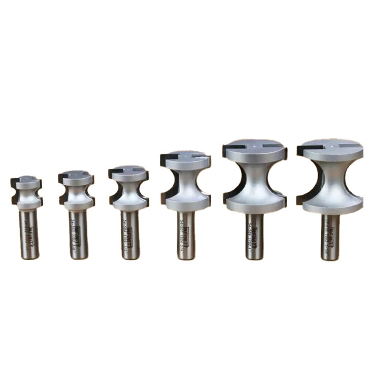 Set of six bullnose router bits in graduated sizes for woodworking, displayed on white background.