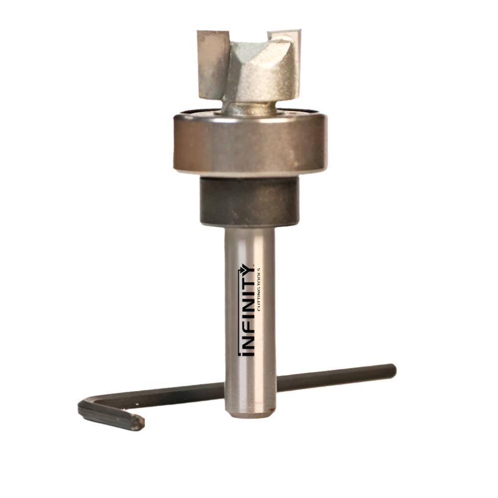 Carbide tenon router bit with bearing and hex key for woodworking precision cuts