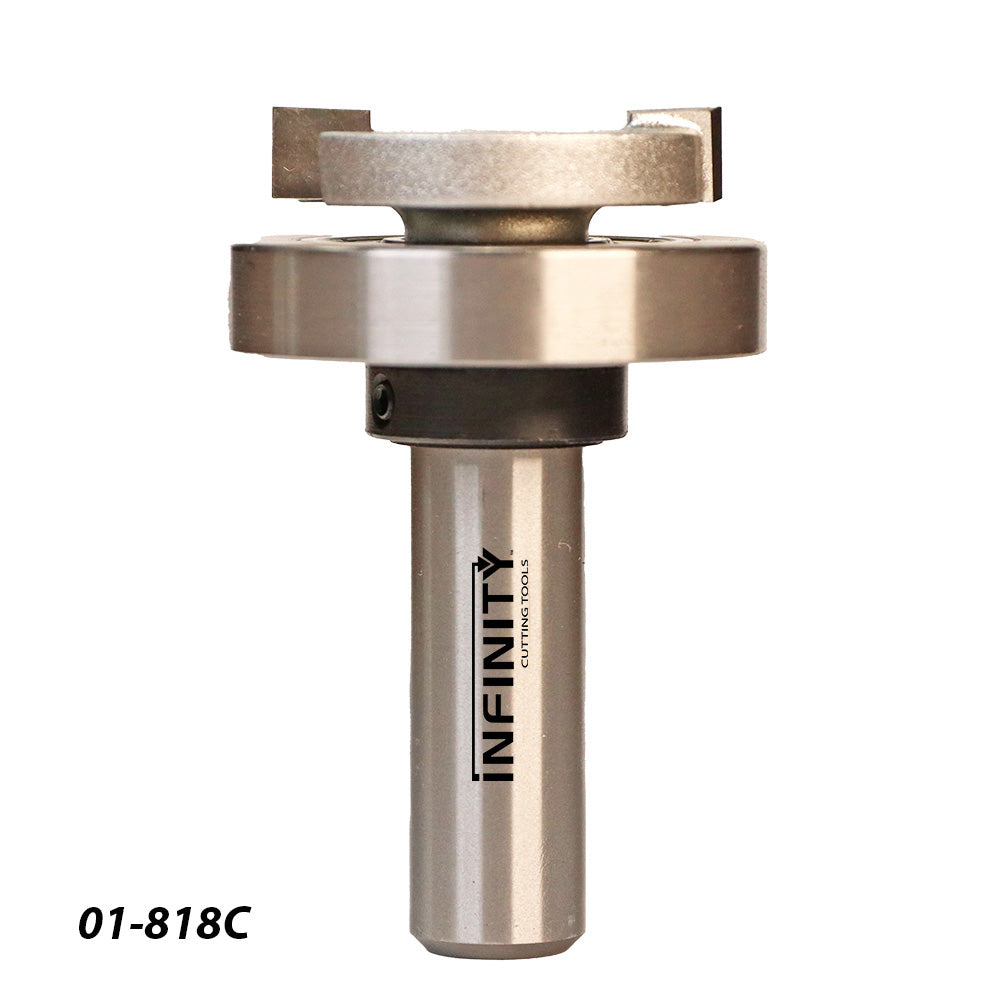Carbide tipped router bit with Infinity logo, designed for precision woodworking.