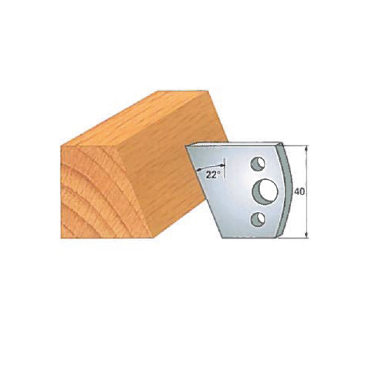 Chamfer cutter blade with 22 degree angle and wood profile for woodworking joinery