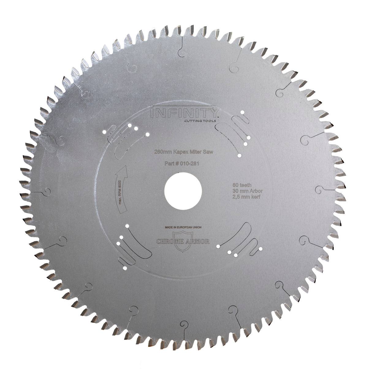 Infinity Tools Miter-Max high-tooth-count miter saw blade on a white background