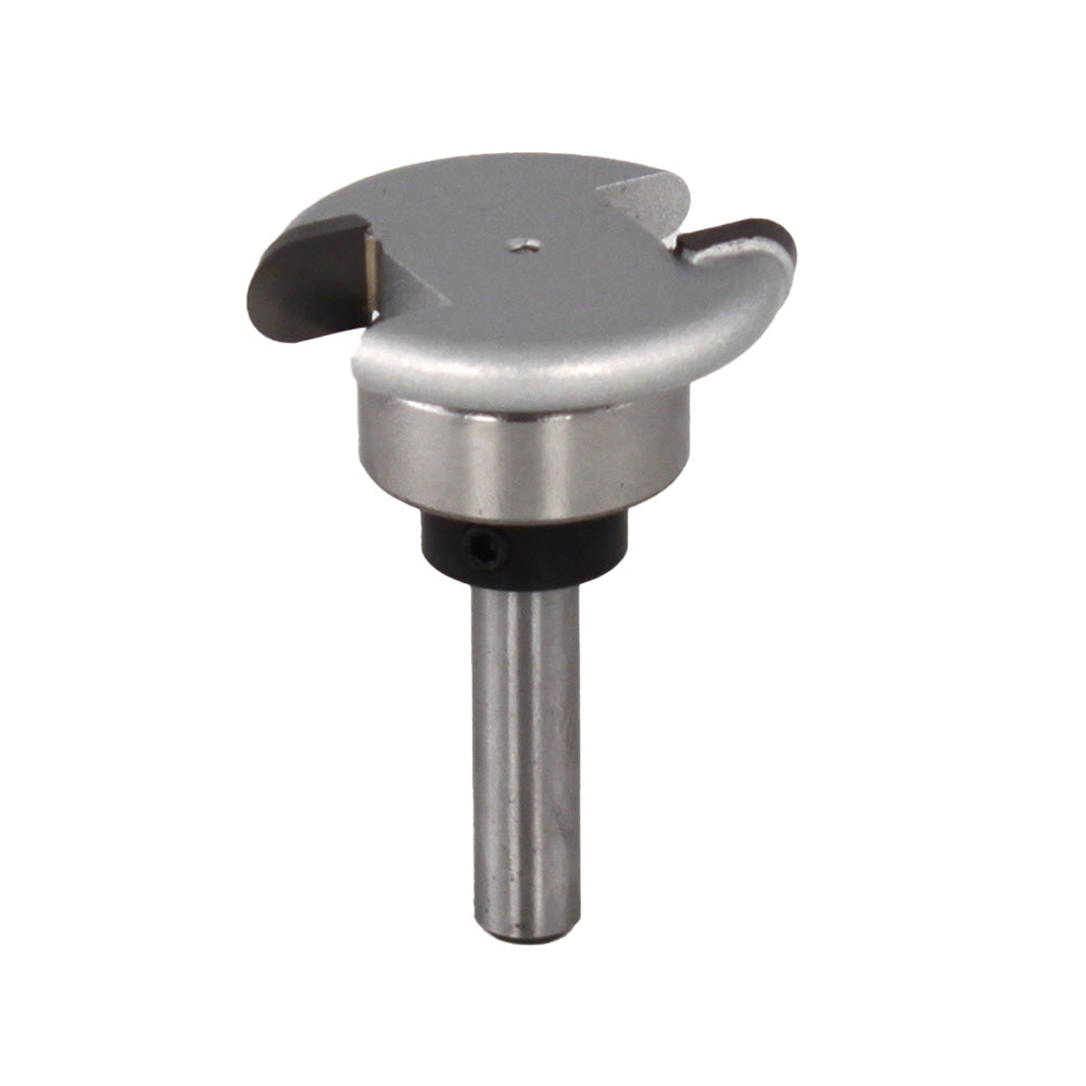Close-up of a roundover router bit for woodworking, isolated on white background