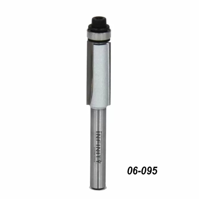 Straight router bit with bearing for woodworking, model 06-095, isolated on white background