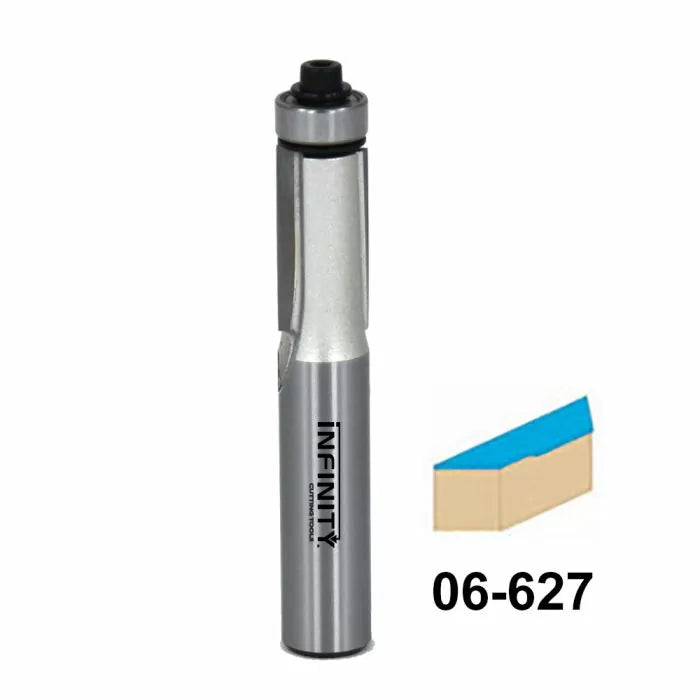 Carbide router bit for woodworking, with bearing and straight cutting edge, item 06-627