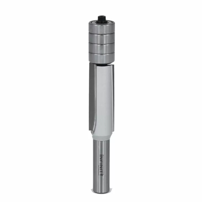 Flush trim router bit with multiple bearings for woodworking precision cuts