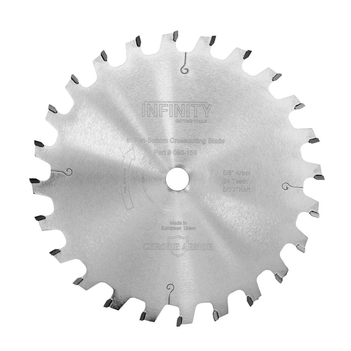 Circular saw blade with 'Infinity' branding on a white background