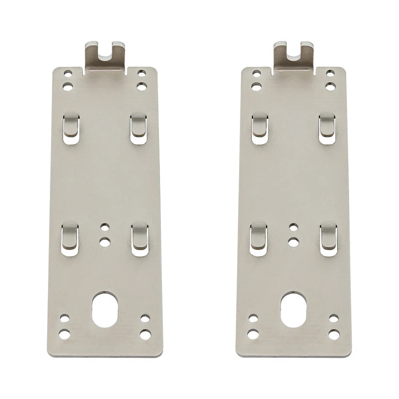 Pair of stainless steel mounting brackets with keyhole slots for woodworking jigs or tools