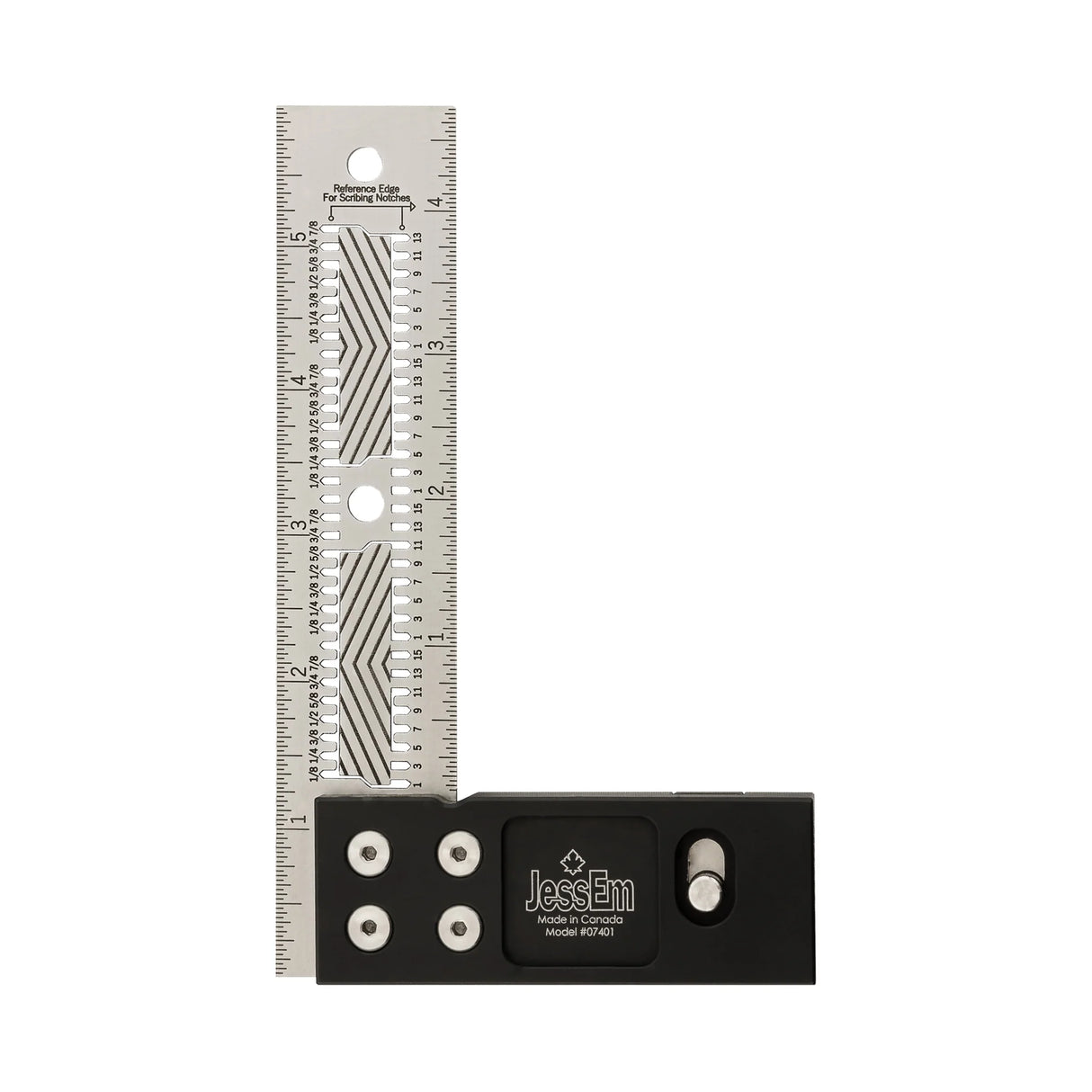 Precision woodworking square with metal ruler and black base, ideal for accurate measuring and marking.