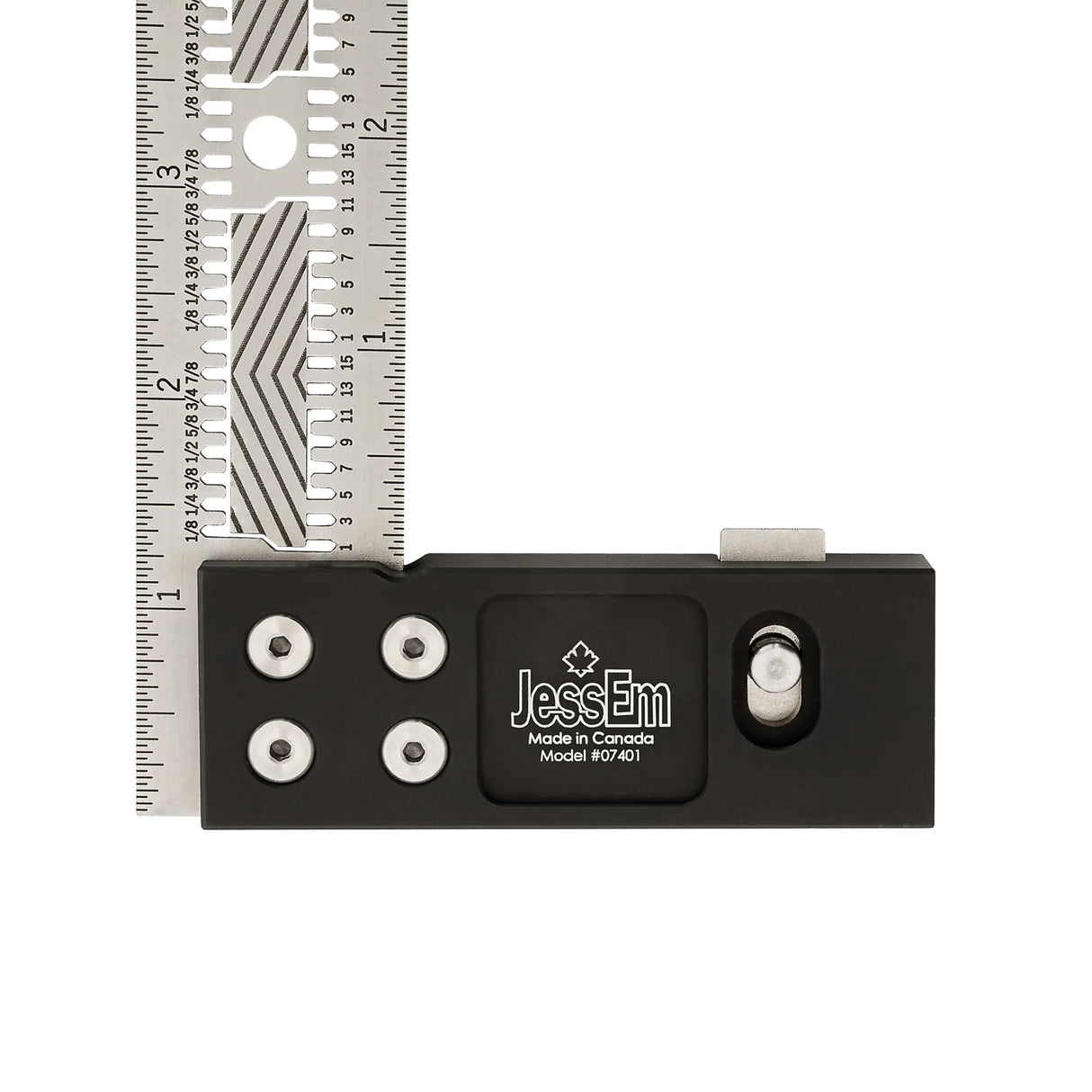 Precision woodworking ruler and square with metal body and engraved measurements