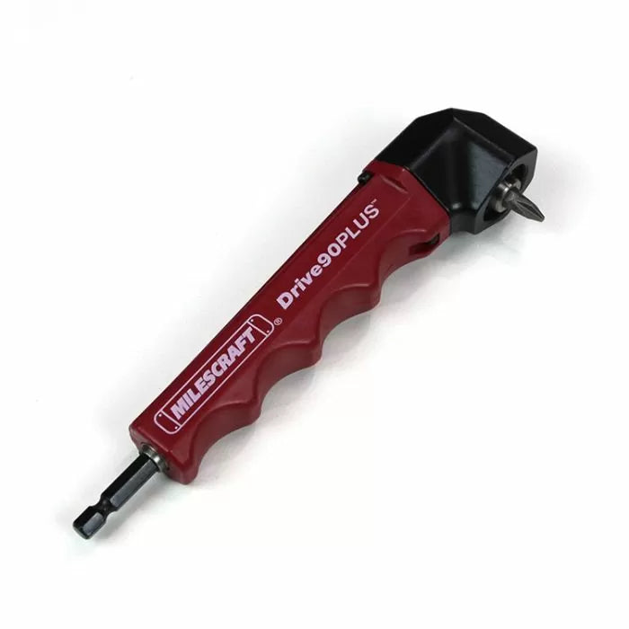 Milescraft Drive90PLUS right angle drill attachment with red ergonomic handle for woodworking