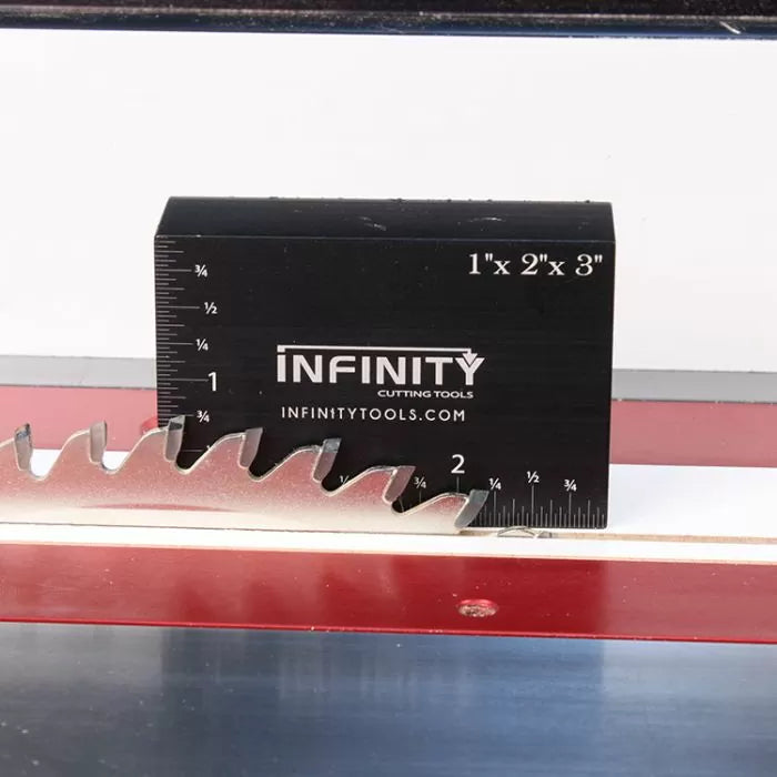 Precision setup block measuring saw blade height on table saw for woodworking