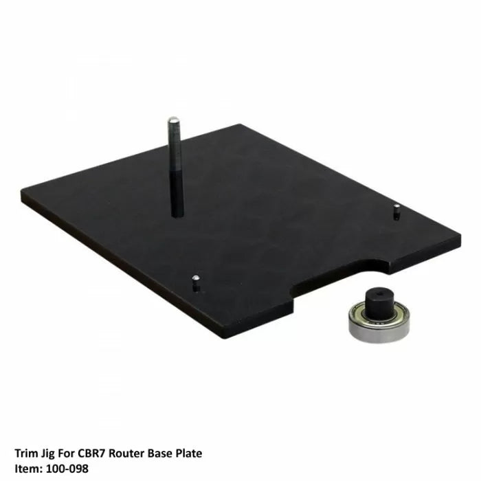 Trim jig for router base plate with bearing and pin, woodworking tool accessory
