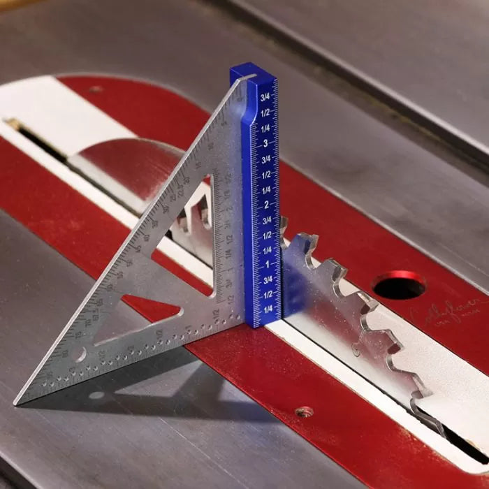 Woodworking gauge and speed square measuring table saw blade height