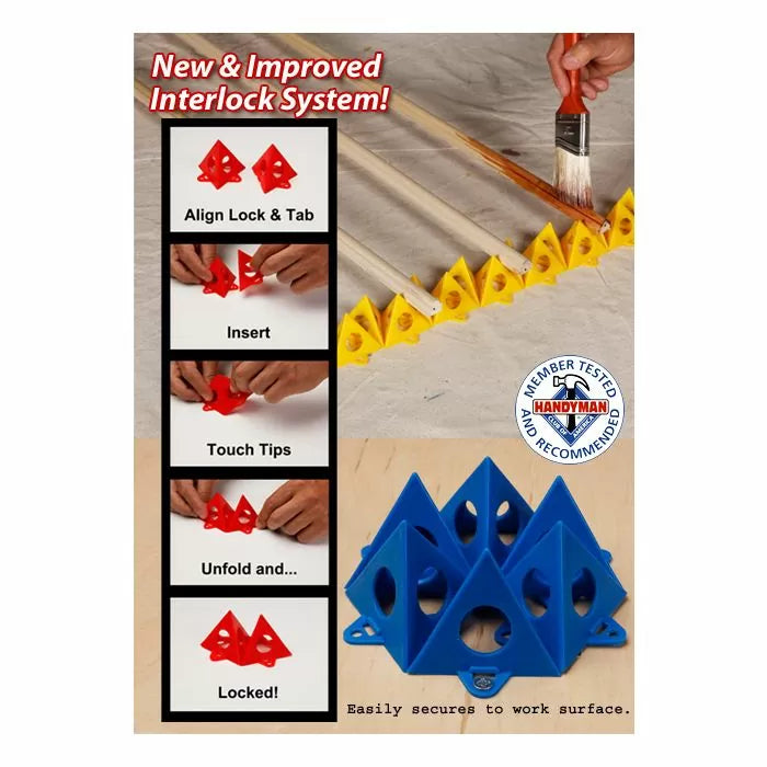 Woodworking interlocking painter's pyramids for secure, elevated drying and finishing support