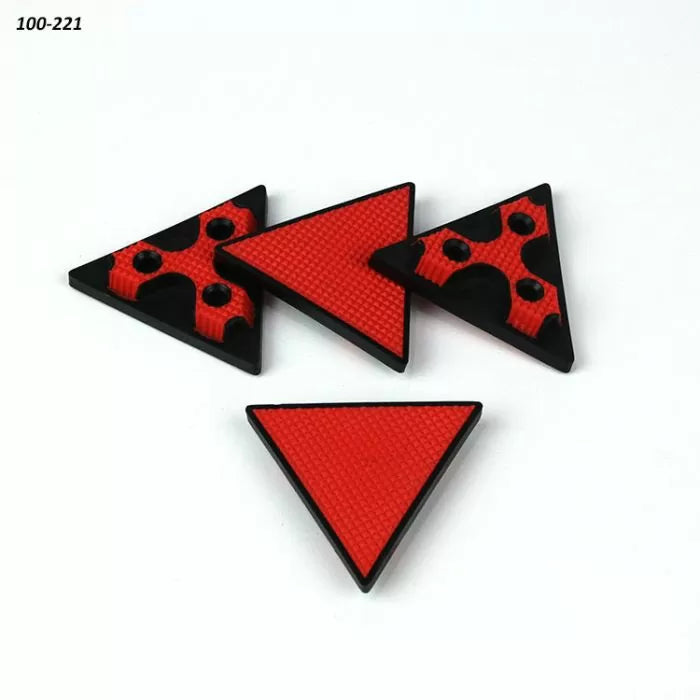 Set of four red and black triangular bench cookies for woodworking projects