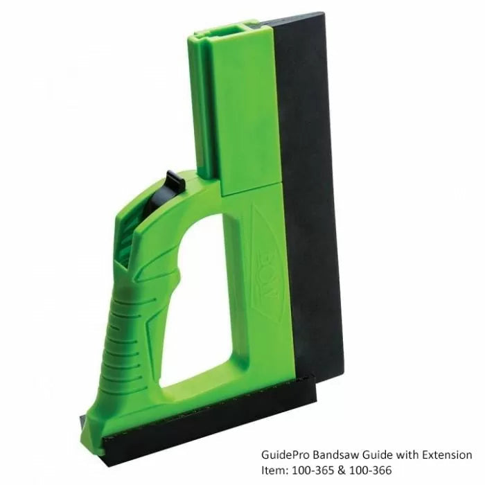 GuidePro bandsaw guide tool with extension, green handle, woodworking accessory