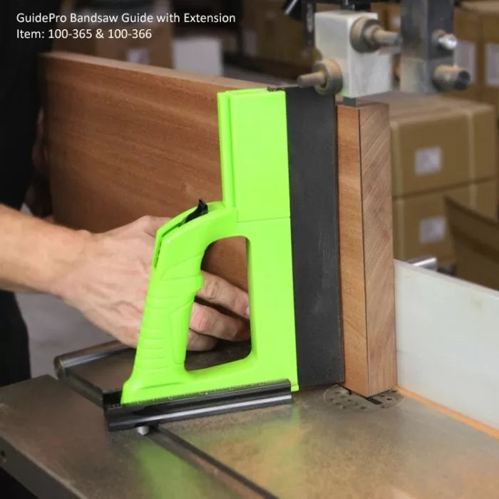 GuidePro bandsaw guide with extension used for precise woodworking cuts on bandsaw