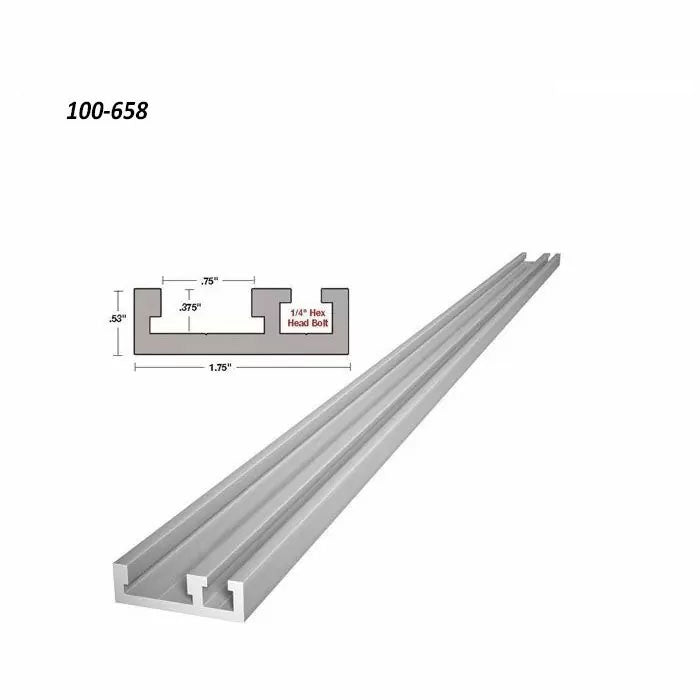 Aluminum double T-track with cross-section diagram for woodworking jigs and router tables