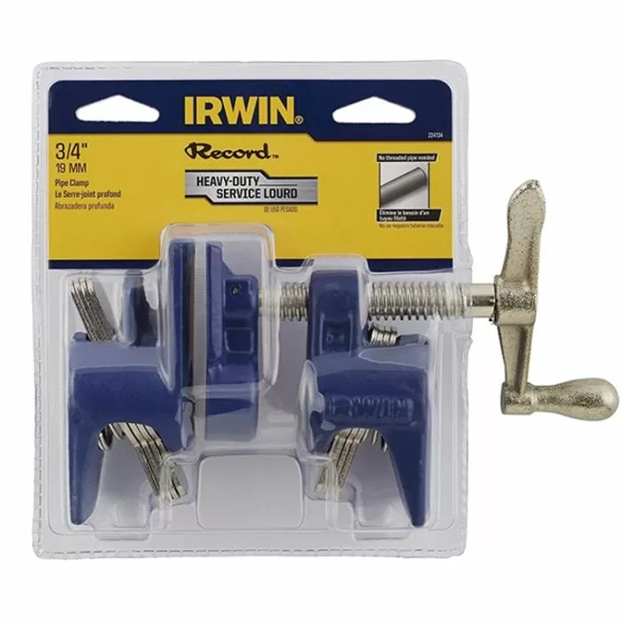 Irwin heavy-duty 3/4 inch pipe clamp in retail packaging for woodworking projects