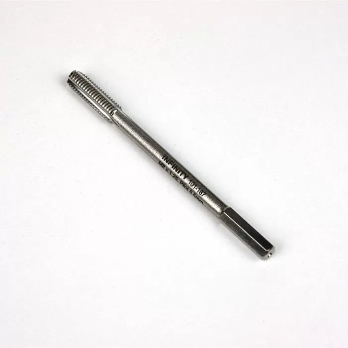 Steel threading tap tool for woodworking or metalworking on white background