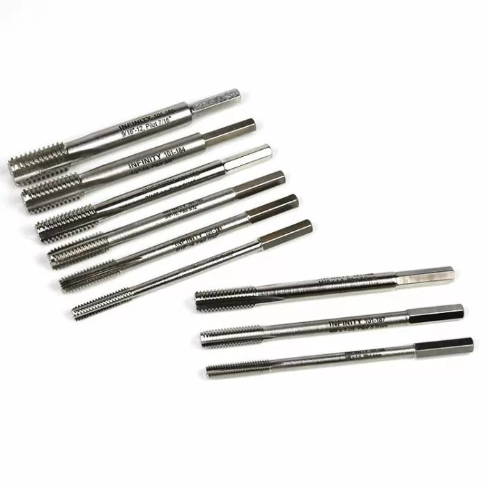 Set of metal thread taps for creating screw threads in woodworking or metalworking projects