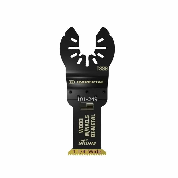 Bi-metal oscillating saw blade for wood and nails, 1-1/4 inch wide, black finish