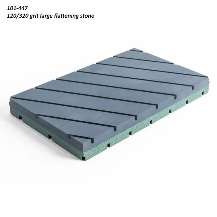 Large flattening stone with 120/320 grit, angled grooves, for sharpening tools