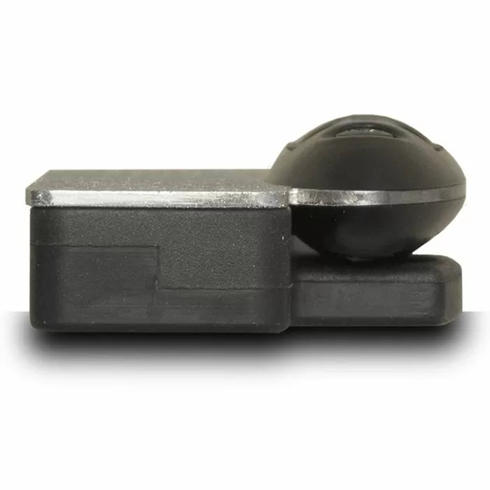Low-profile router table fence adapter with black plastic and metal components