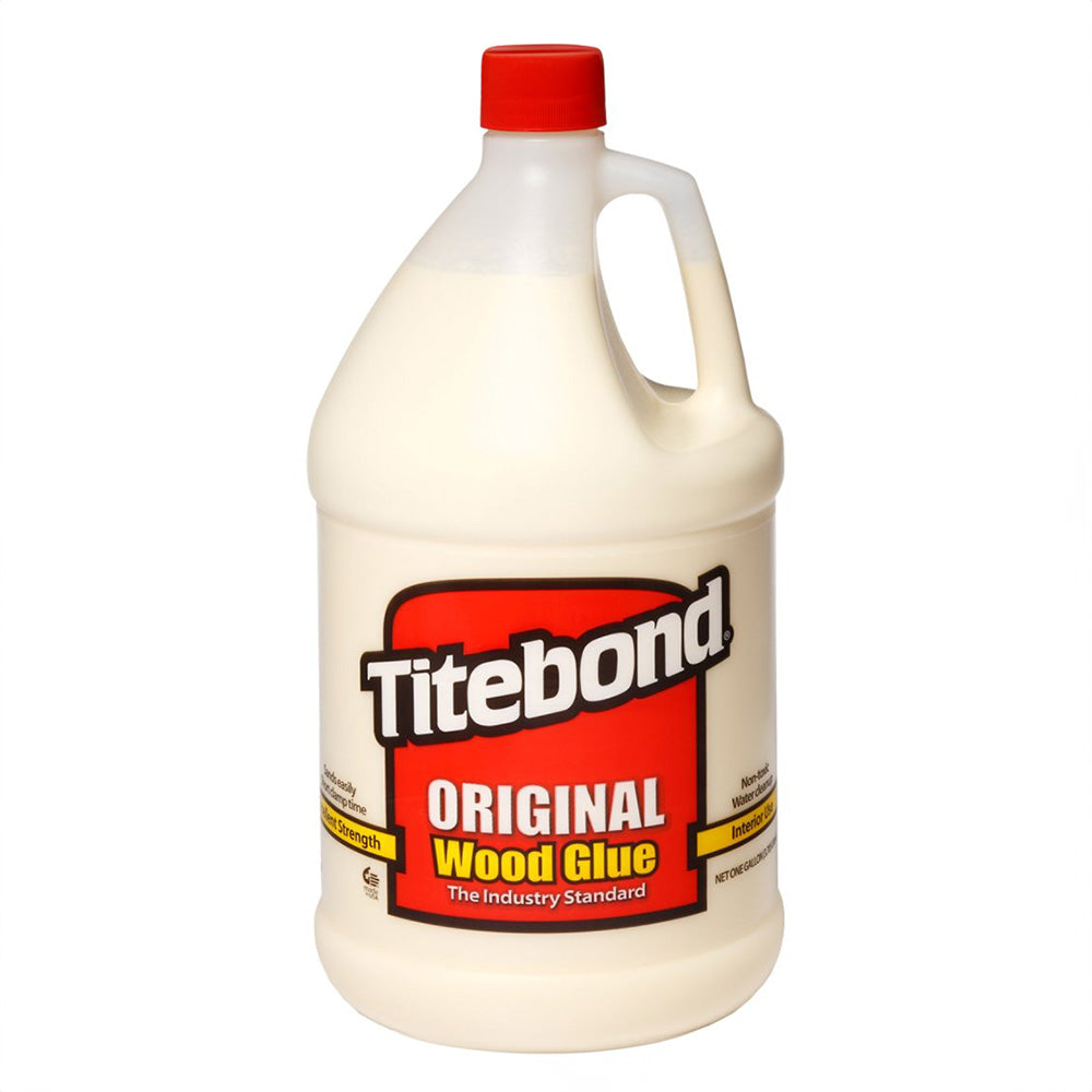 Titebond Original Wood Glue gallon jug, woodworking adhesive, red and yellow label