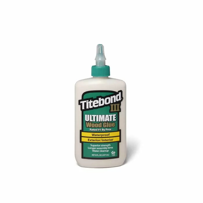 Titebond III Ultimate Wood Glue bottle for woodworking, waterproof adhesive, exterior or interior use