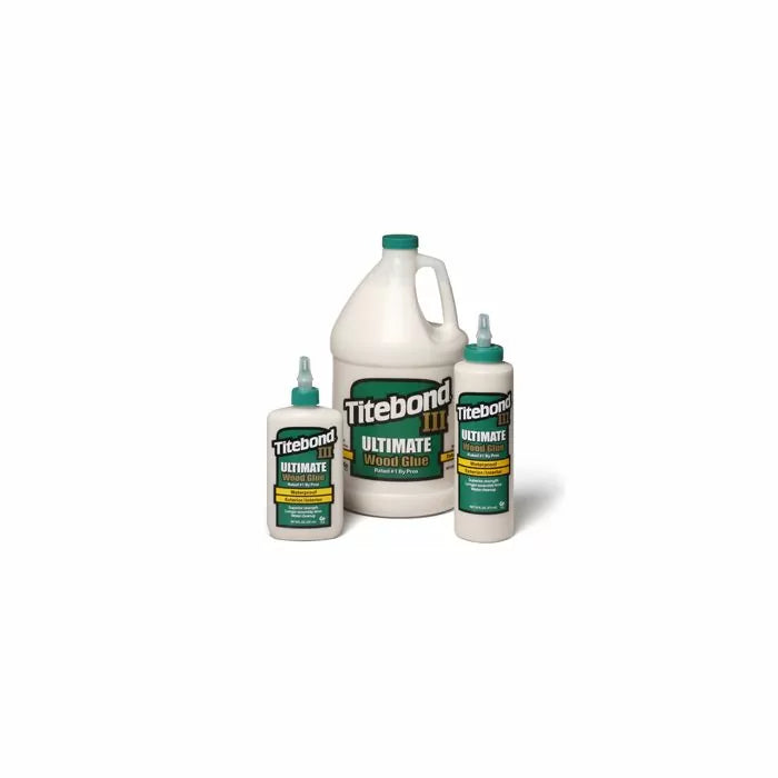 Three bottles of Titebond III Ultimate Wood Glue for woodworking projects