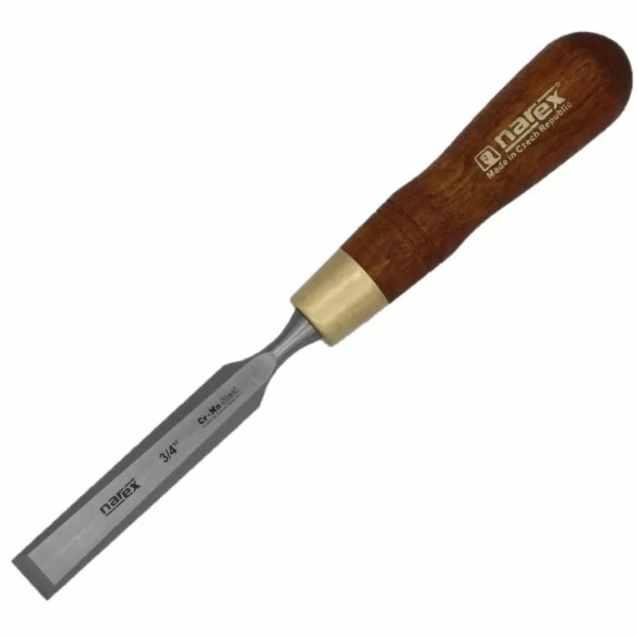 Woodworking chisel with steel blade and wooden handle, ideal for precision carpentry.