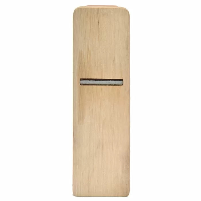 Wooden hand plane with exposed metal blade for woodworking
