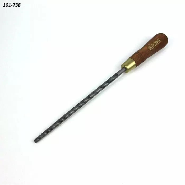 Round wood rasp with wooden handle for woodworking and shaping projects
