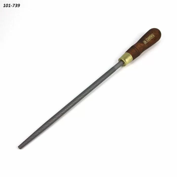 Round wood rasp with metal file and wooden handle for woodworking