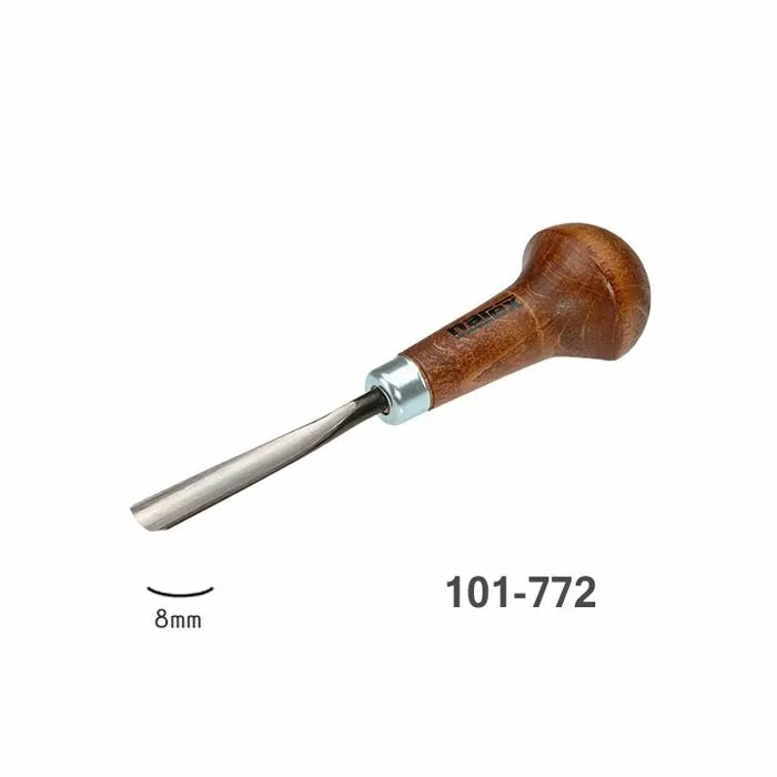 8mm wood carving gouge with curved blade and ergonomic wooden handle, product code 101-772