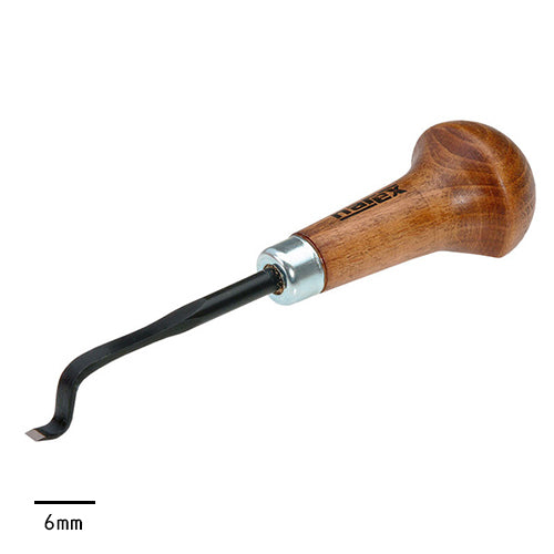 6mm woodworking carving tool with curved steel blade and wooden handle