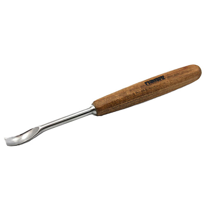 Curved wood carving chisel with wooden handle for woodworking and precision detail work