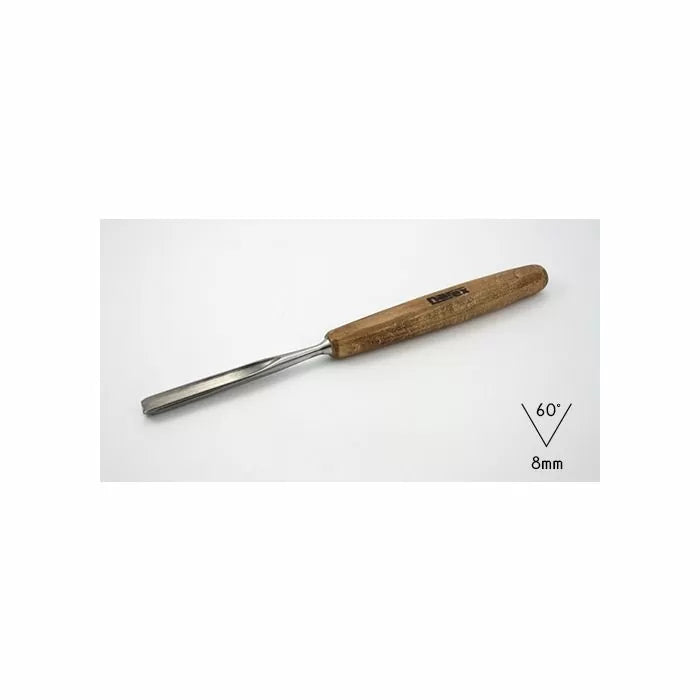 Wood carving V-gouge chisel with wooden handle, 60 degree, 8mm