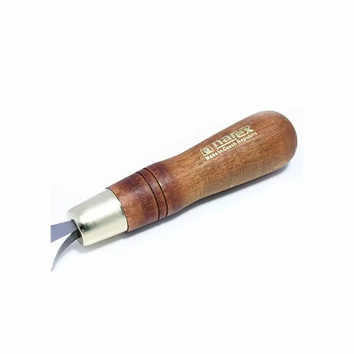 Woodworking marking knife with wooden handle and sharp steel blade on white background