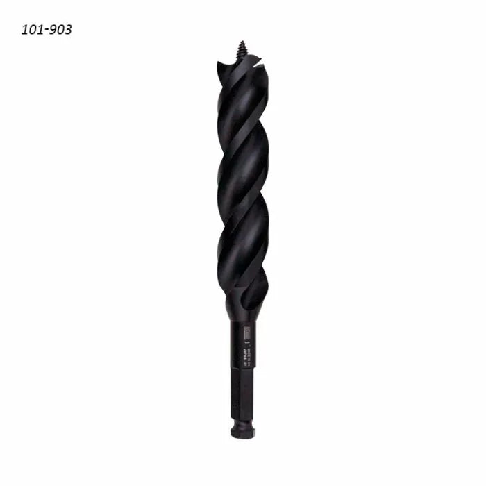 Black auger drill bit for woodworking, isolated on white background, product code 101-903.