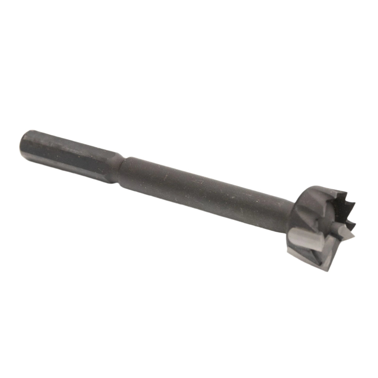 Carbide tipped Forstner bit for woodworking, isolated on white background
