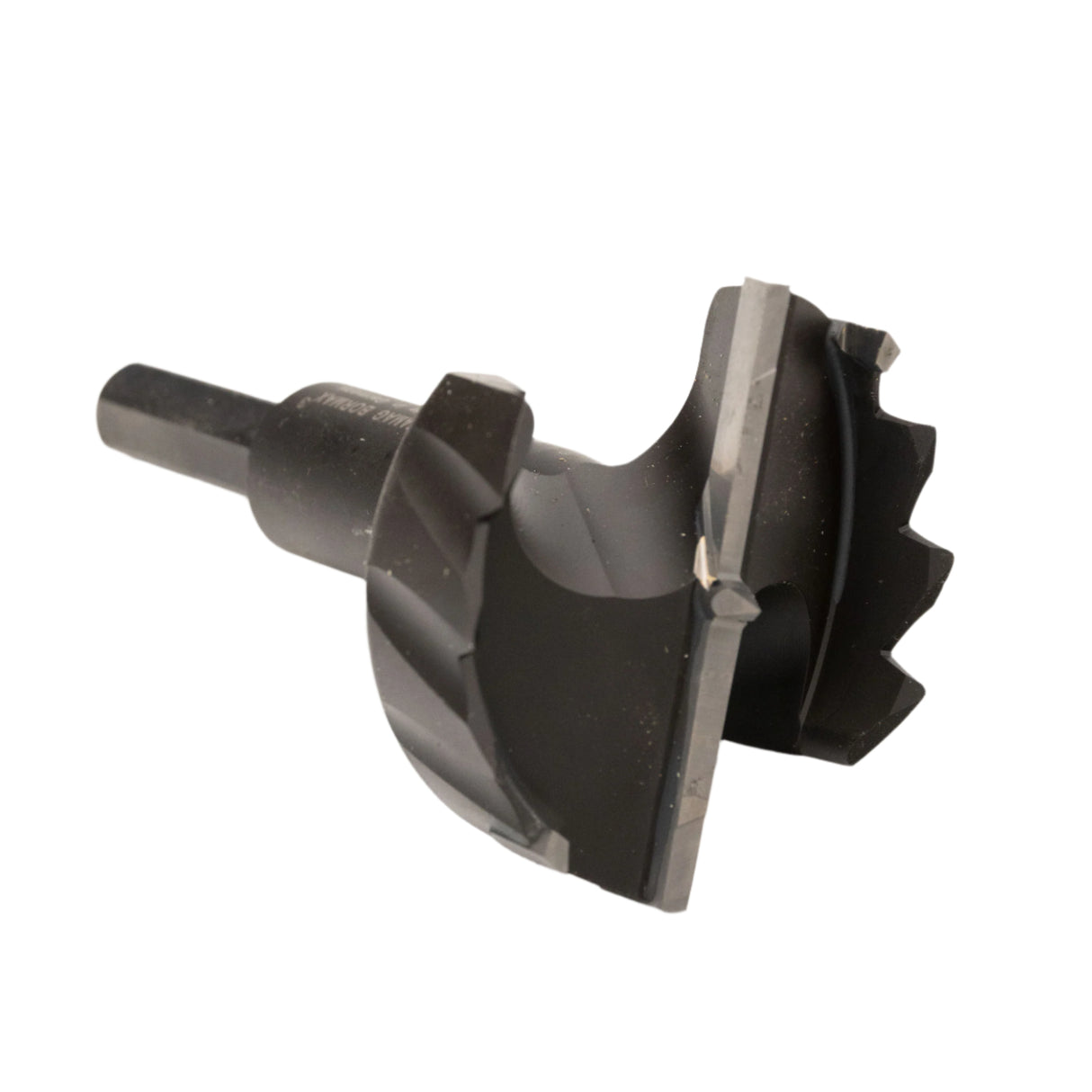 Carbide tipped Forstner bit for woodworking with sharp cutting edges and hex shank