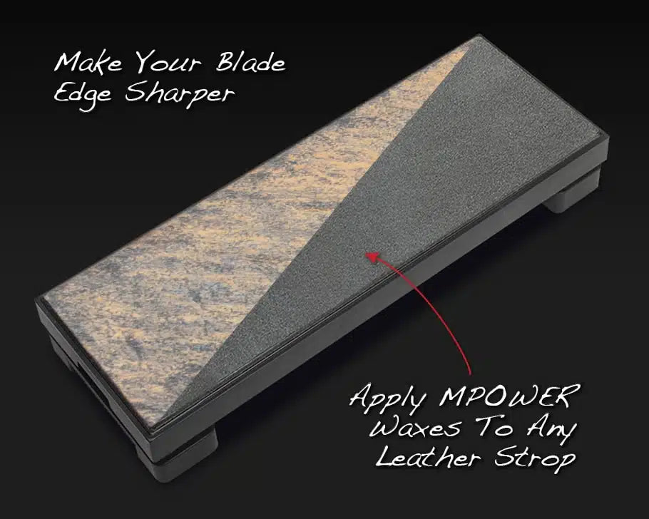 Double-sided bench sharpening stone with strop and wax, for blade sharpening