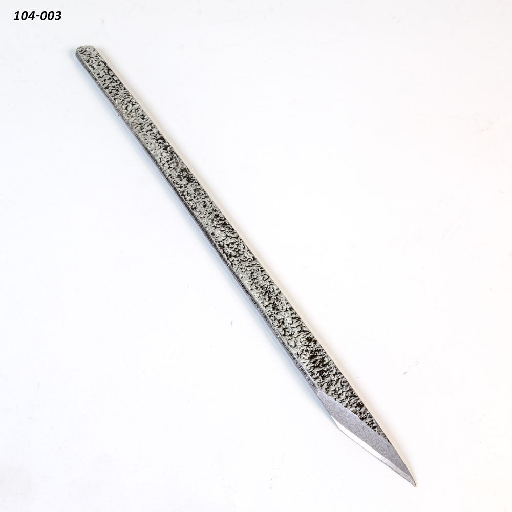 Steel carpenter's scribe with textured handle and sharp point on white background