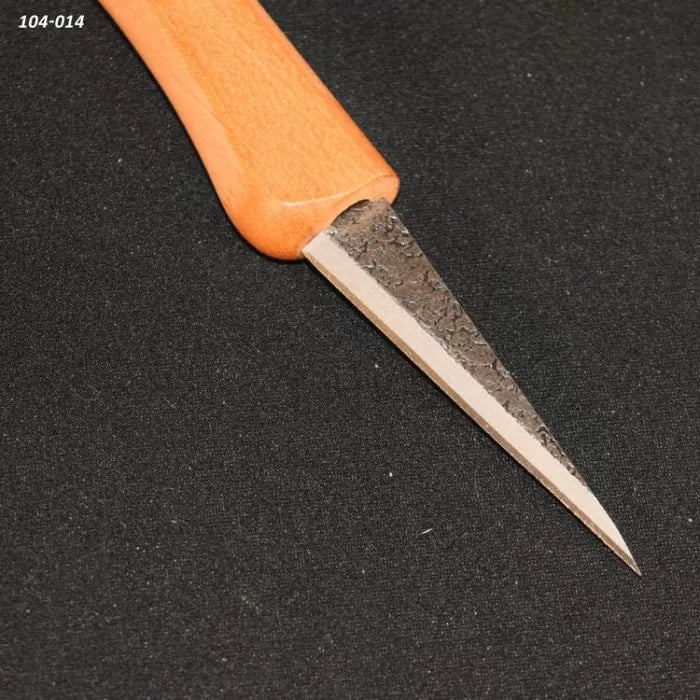 Woodworking marking knife with wooden handle and sharp steel blade on black background