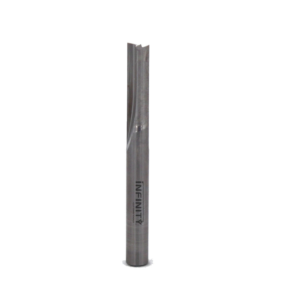Straight single flute carbide router bit for woodworking, isolated on white background
