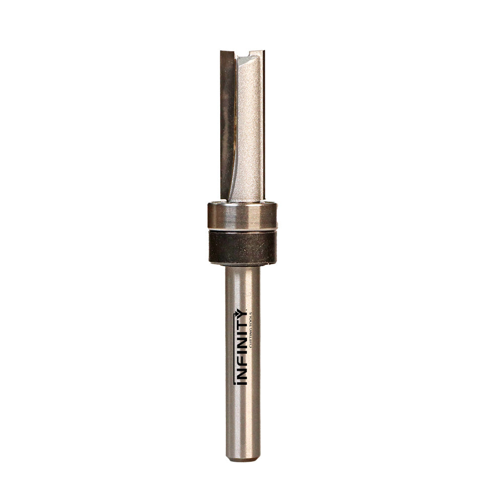 Carbide straight router bit with bearing for woodworking, isolated on white background