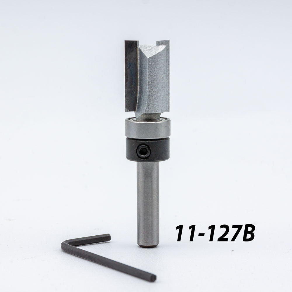Straight router bit with bearing and hex key for woodworking, model 11-127B